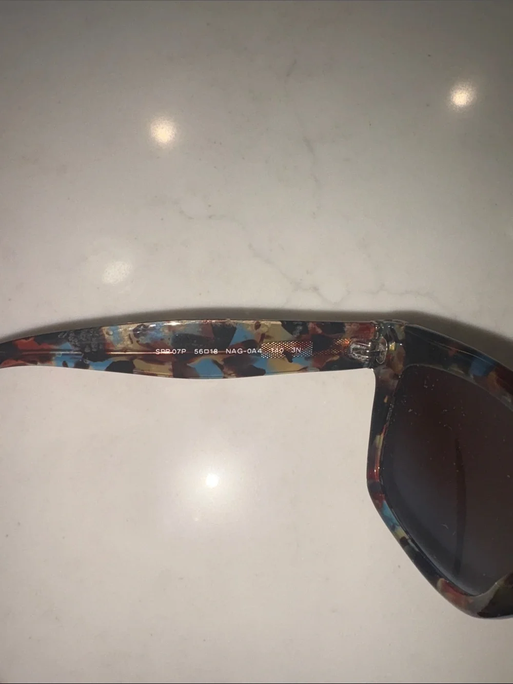 Prada Multicolor Patterned Acetate Sunglasses - Blue, Brown, Gold Accents - Picture 6 of 15